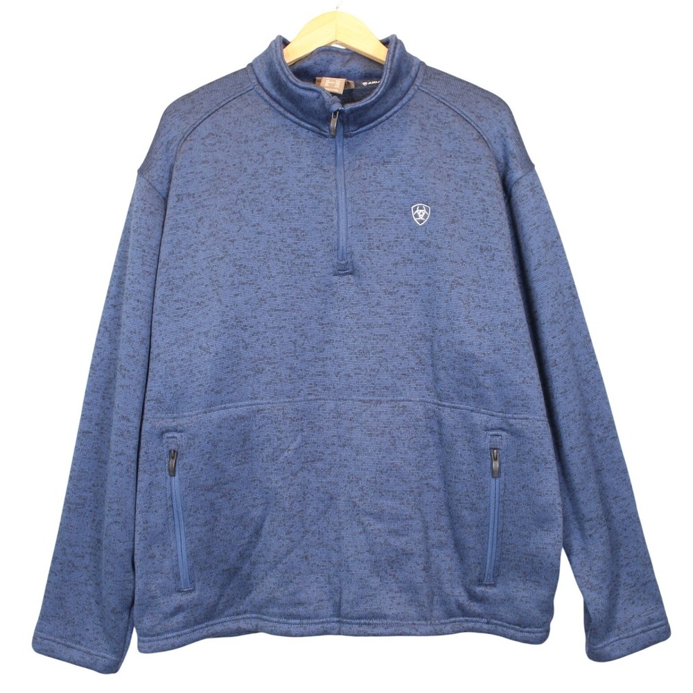 Ariat Caldwell 1/4 Zip Sweater Mens XXL Blue Heather Polyester Western 10033005